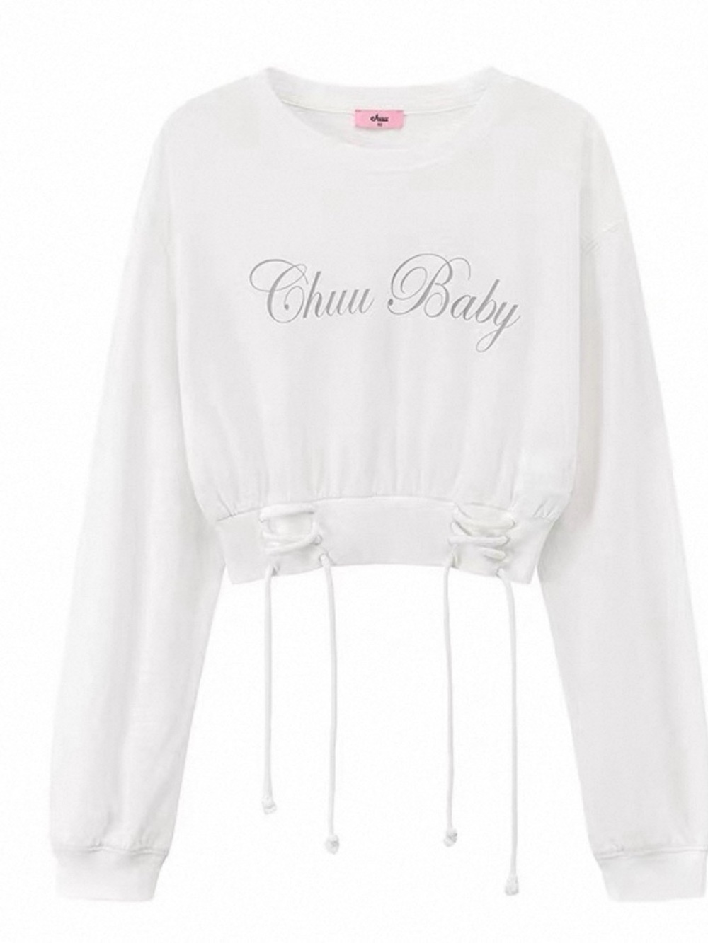 White Lace-Peep Cinched Waist Long Sleeve Top - Baby Baby Script